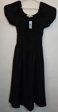LOFT Petite size XS Black Solid Puff Short Sleeve Scoop Neck A-Line Long Dress