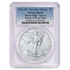 2021 (W) $1 1-oz T-1 American Silver Eagle PCGS MS70 FDOI Blue Label
