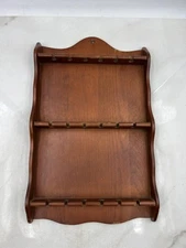 Vintage Wooden Wall Display Rack Shelf 18 Slot Spoon Storage Collectible Holder