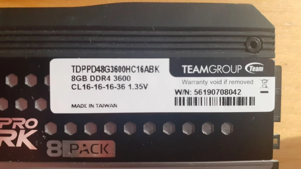 Team Group T-Force Pro Dark 8Pack Memory Kit | DDR4 3600, CL16 | 16GB (2x8) - Image 3 of 3