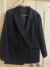 Banana Republic Women's Cotton Navy Blue Lined Blazer Jacket Sz 14- excellent 