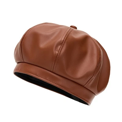 Chapeau Beret Oversize En Cuir Synthétique Casquette Newsboy Chapeau Ajustable - Photo 1/4