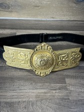 VTG Alexis Kirk Gold Shield Buckle Black Snakeskin Embossed Belt