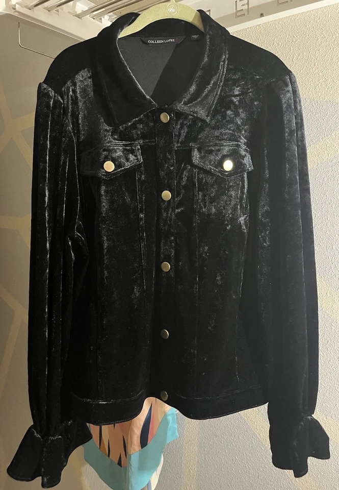 Chaqueta Colleen Lopez Talla Grande 3X Chaqueta Negra Puño Belle Botón Frontal Chaqueta Foto 2 de 4
