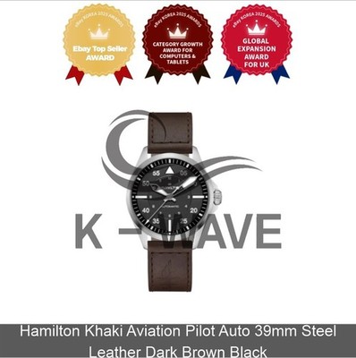 Hamilton Khaki Aviation Pilot Auto 39mm Stahl Leder Dunkelbraun Schwarz