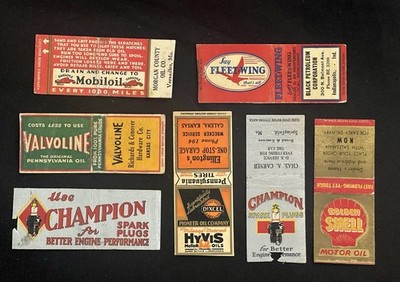 Automotive Oil Gas Matchbook Lot 7 Mobiloil Shell Valvoline Fleetwing