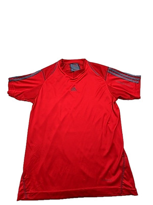 Adidas Herren T-Shirt rot Rundhals Kurzarm Gr. M 3-Streifen