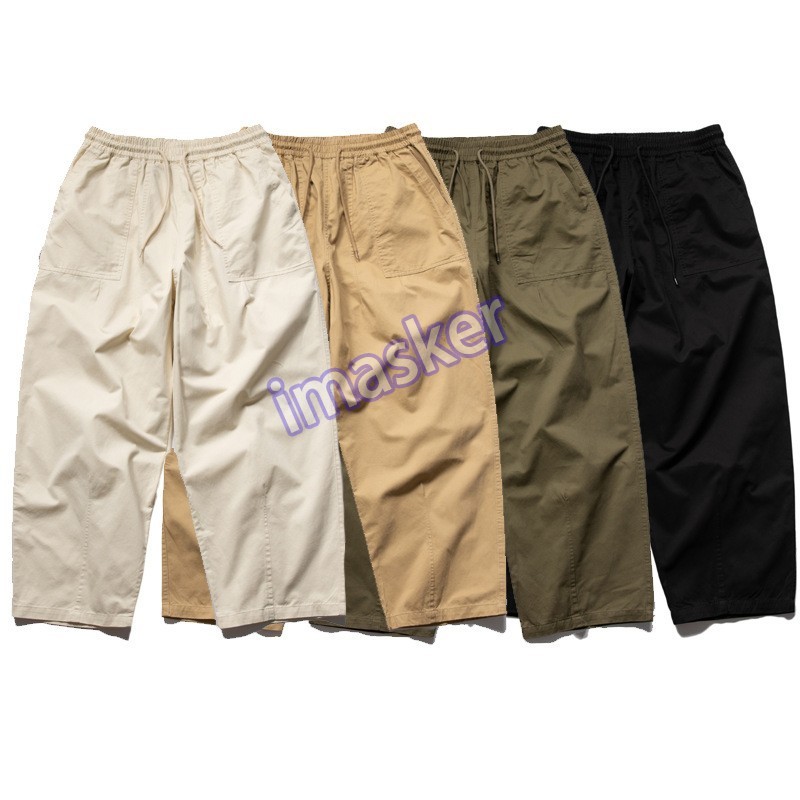 Japanese Style Mens 100% Cotton Sanding Work Cargo Pants Loose Straight Trousers