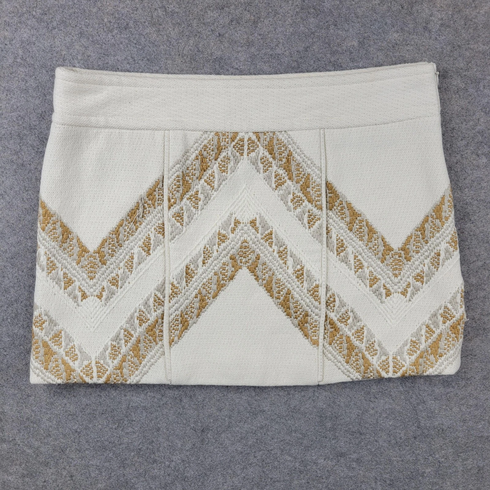 IRO Skirt Womens 38 White Geometric Embroidered Tweed Mini Lined Zip Back