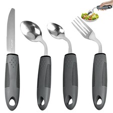 4-Piece Weighted Adaptive Utensils, 45 Angled, 3.5oz, Right-Handed, Parkinsons