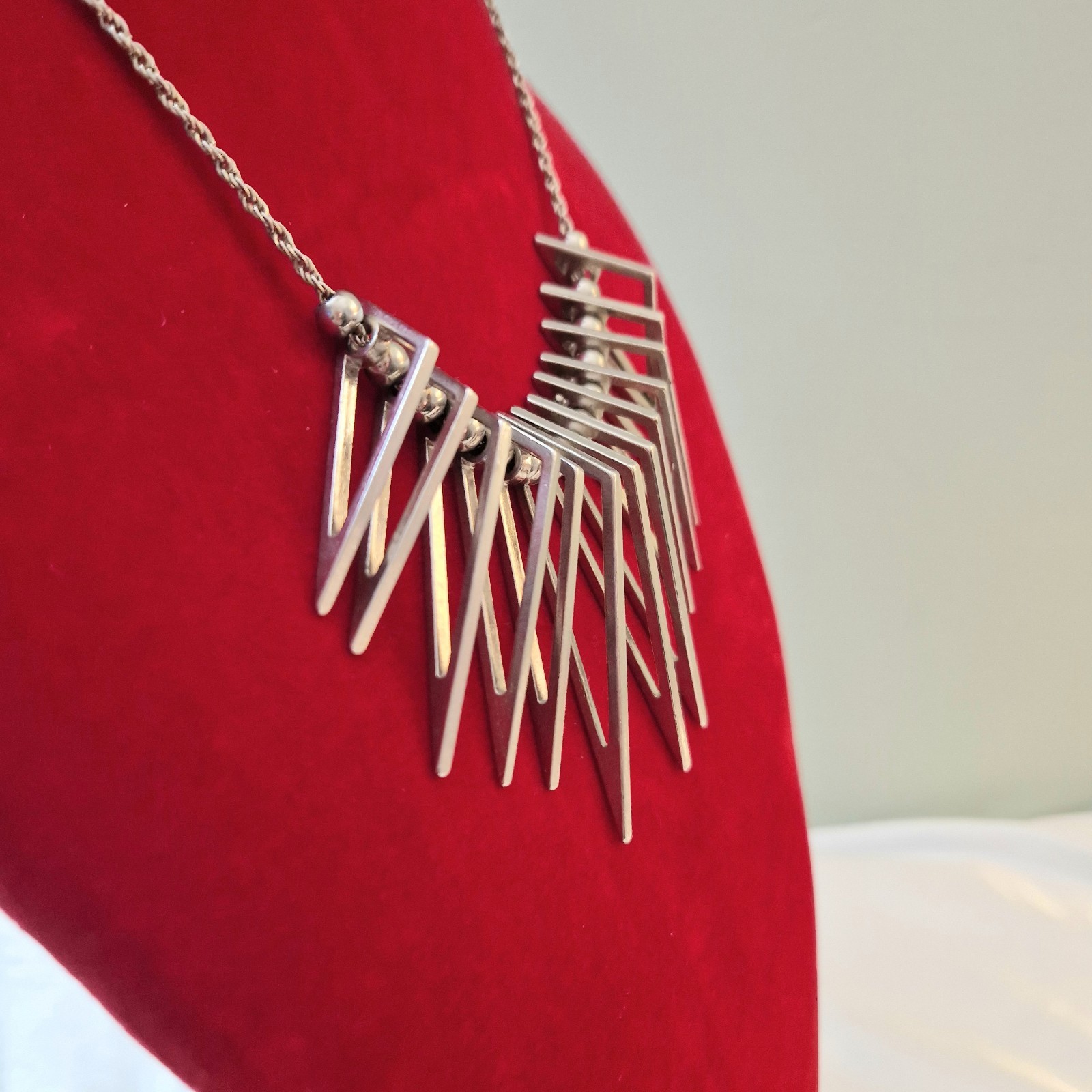 Silver Tone Triangular Fringe Statement Necklace … - image 4