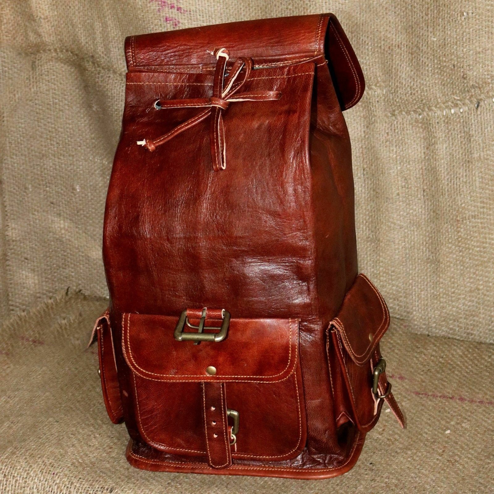 Men’s Genuine Goat Leather Travel Rucksack Shoulder Backpack Bag Best Quality