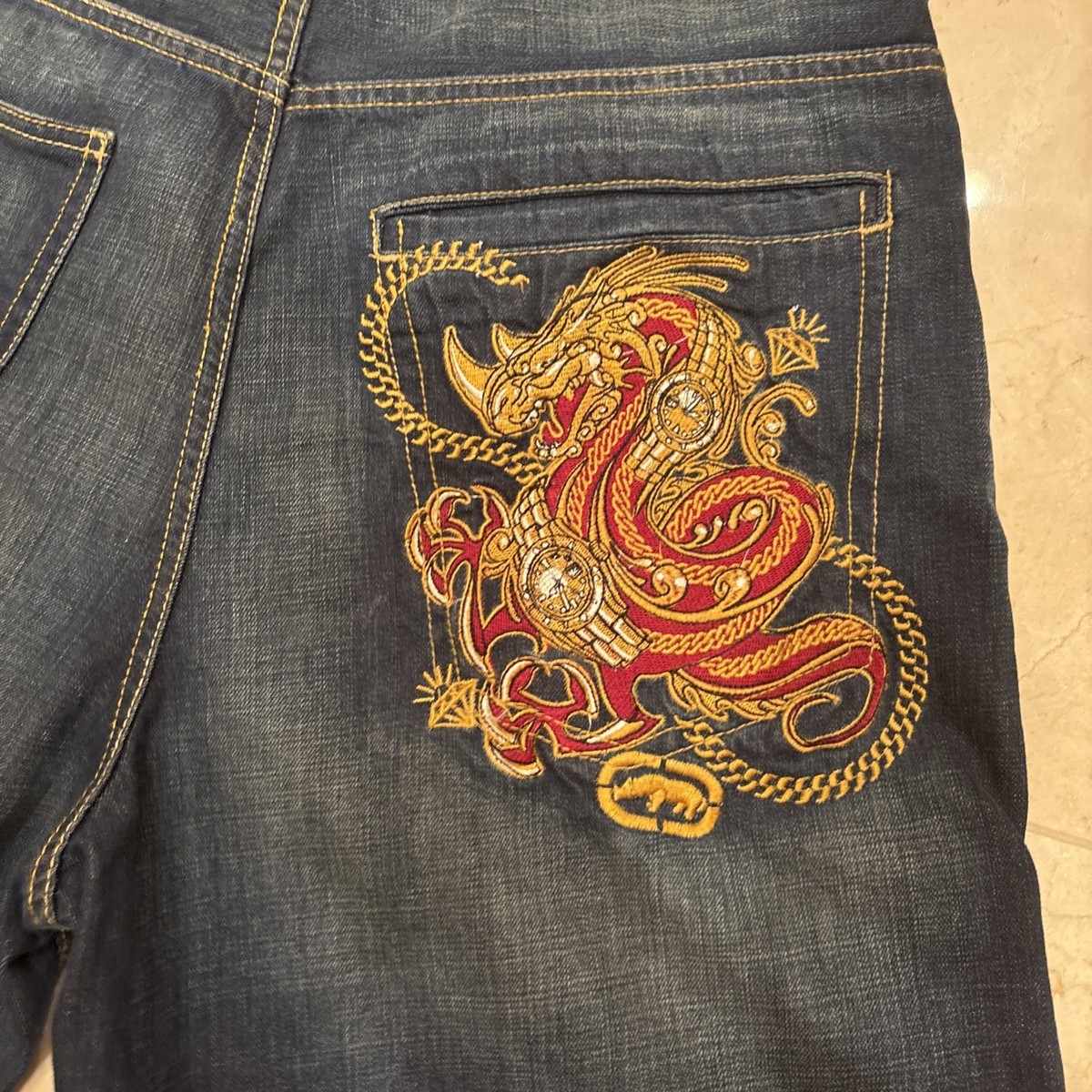 値下げECKO UNLTD デニム　hiphop y2k sk8 bboy b系 Ecko Unltd Dragon Embroidered Jeans 36x32 Men's Y2K 2000s Skater