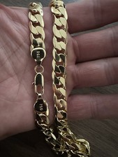 18 Carat Gold Filled 10mm 24in Curb Necklace Made In Italy 750, None Tarnish