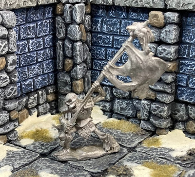 Vintage SKELETON WARRIOR w/ BANNER Dungeon & Dragons metal undead RAFM OOP AI25