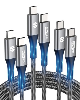 USB C auf USB C Kabel 60W 3Pack [50CM+1M+2M], 20V/3A PD 3.0 QC4.0 Ladekabel USB