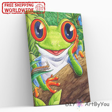 Paint By Numbers Kit Frog Animal Abstract Draw Decor Beginner Home Canvas Framed