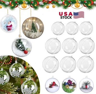 10× Christmas Tree Clear Baubles Plastic Clear Ball Fillable Sphere Ornament USA