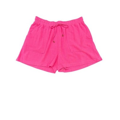 Allie Rose Pink Linen Blend Lounge Shorts Drawstring Waist Women's 1X