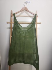 Green Knit Swim Cover Tank Dress Boho Beach Size M