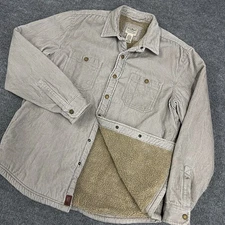LL Bean Jacket Men Medium Gray 1912 Heritage Sherpa Lined Corduroy Snap Shacket