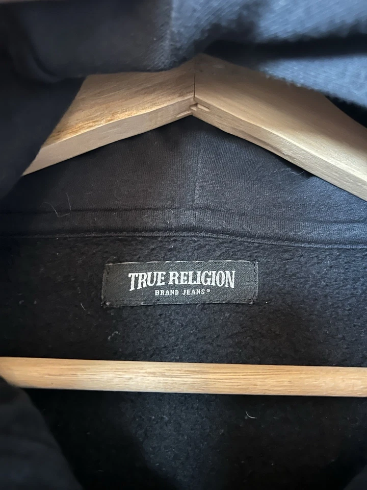 Sudadera con Capucha True Religion Hombre Grande Beige Azul Superposición Buda Cremallera Nueva con Etiquetas $119 Foto 3 de 4