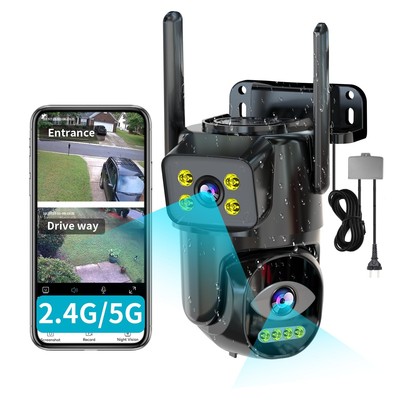 Dual Lens WiFi Security Camera Outdoor, 2.4G/5G PTZ Outdoor Camera Auto Track...