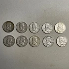 Lot of 10 Franklin Half Dollars - 90% Silver 1951-1963
