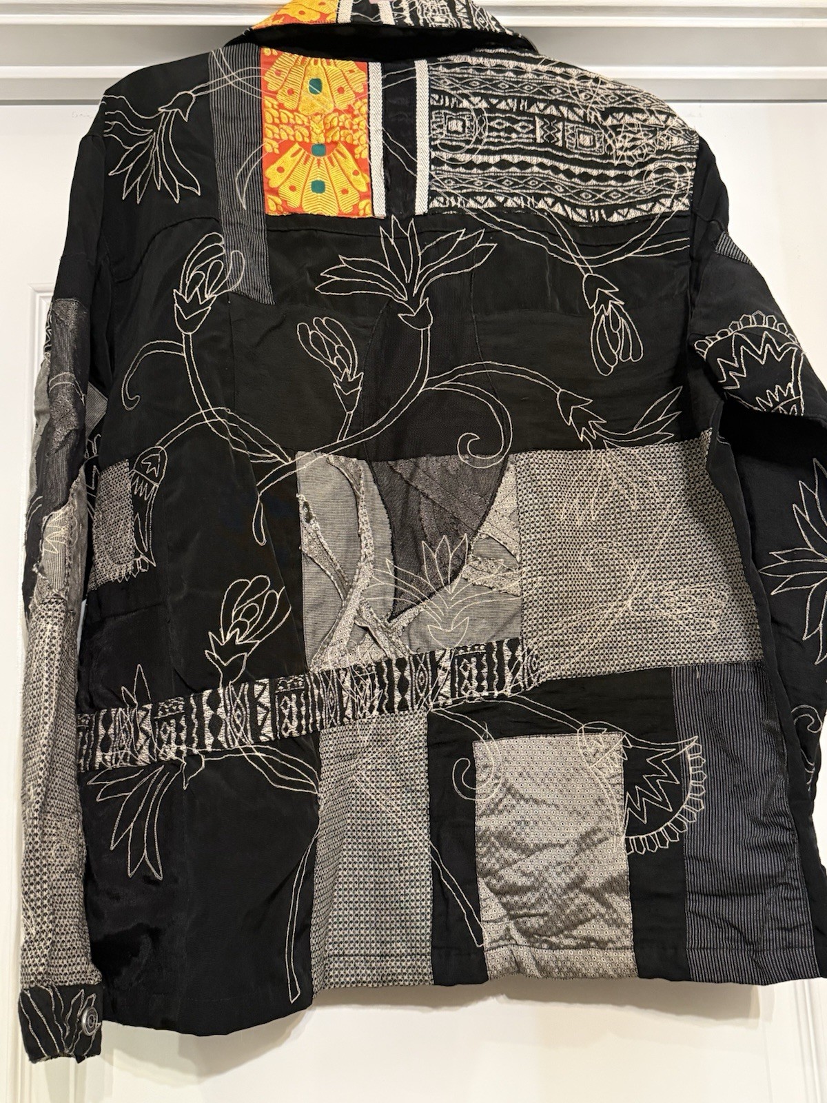 Chicos Jacket Patchwork Black White Yellow Fabric… - image 2