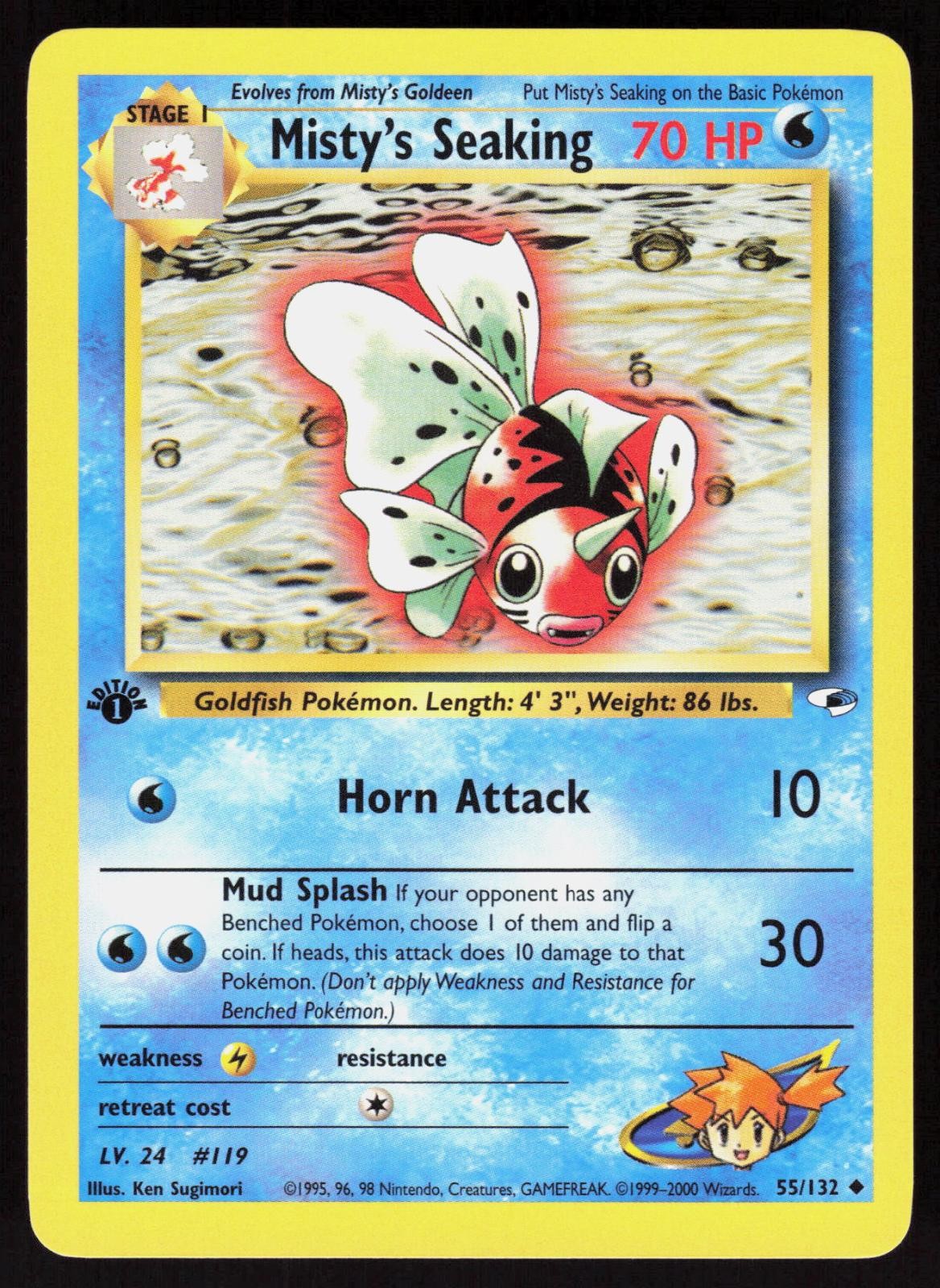 Misty's Seaking 55/132 Uncommon Gym Heroes 1st edition Pokemon NM 01-03-176