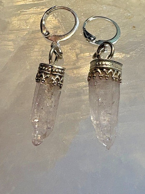 Light Amethyst Crystals 925 capped on huggies  by JKL 657
