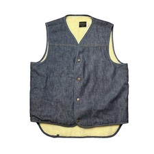 Vintage 70s Sears Roebucks Fleece Sherpa Lined Denim Work Wear Ranch Vest Large