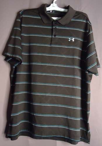 Under Armour Herren XL schwarz blau gestreift Polo Kurzarm lockere Passform Wärmeausrüstung - Bild 2 von 9