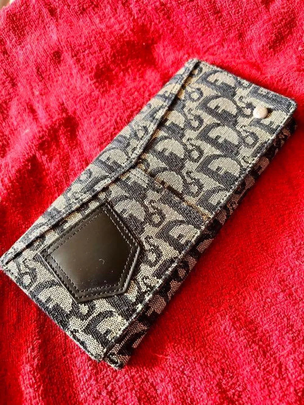 Christian Dior Portefeuille à Rabat Long Sac à Main Trotteur Noir Authentique Vintage Occasion Ex+