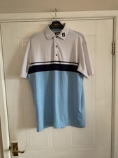 Footjoy Golf Polo Light Blue White Navy Embroidered Shirt Stretch Size Medium