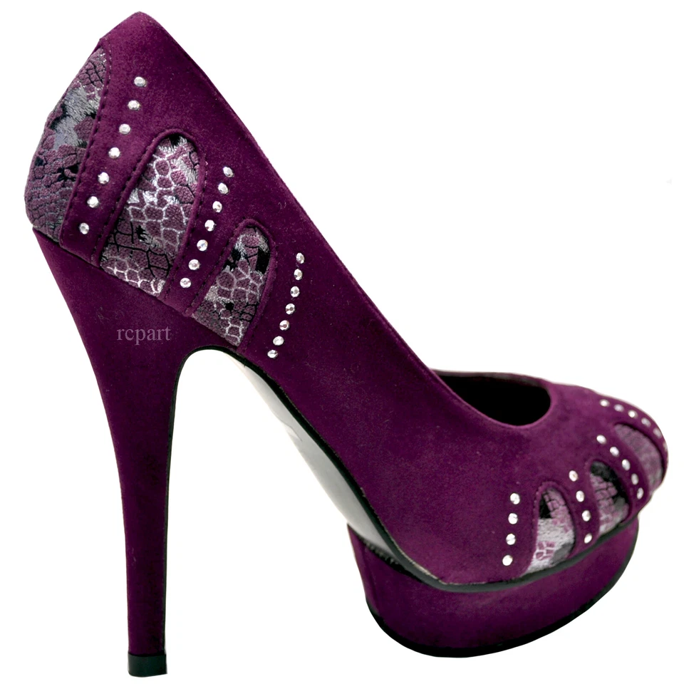 New women's shoes snake print suede like stilettos pumps casual party purple - Image 4 of 4
