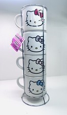 New Sanrio Hello Kitty Red  Pink Stacked Ceramic Set Of 4 Mug Tower 10oz Mugs