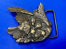 Hunting Eagle & Prey Cutout Brass Tone Belt Buckle by Bergamot Brass Works R-48
