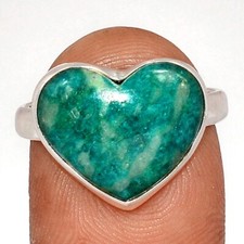 Heart - Natural Amazonite 925 Sterling Silver Ring Jewelry s.8.5 CR66598