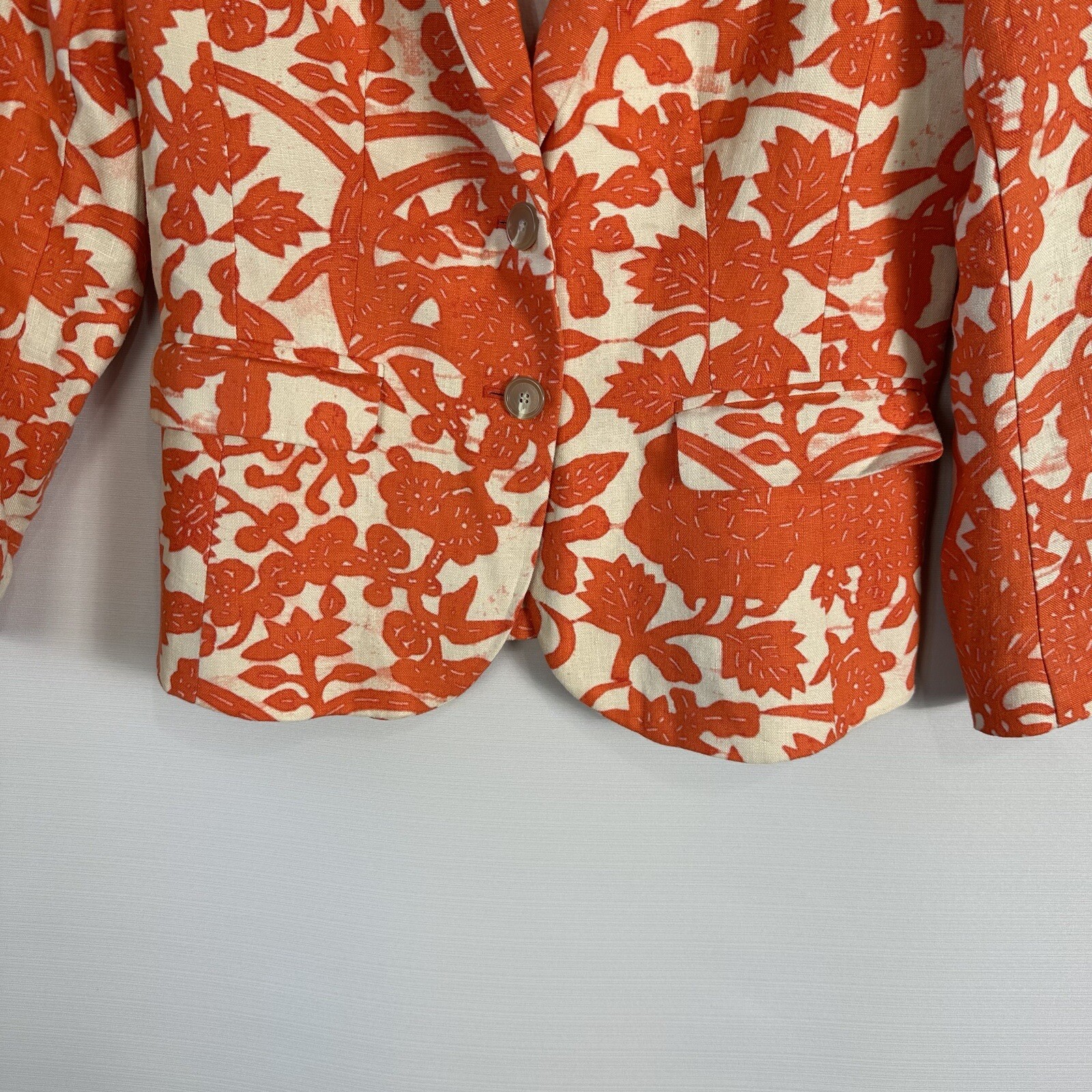 Ann Taylor LOFT orange patterned lined linen long… - image 3