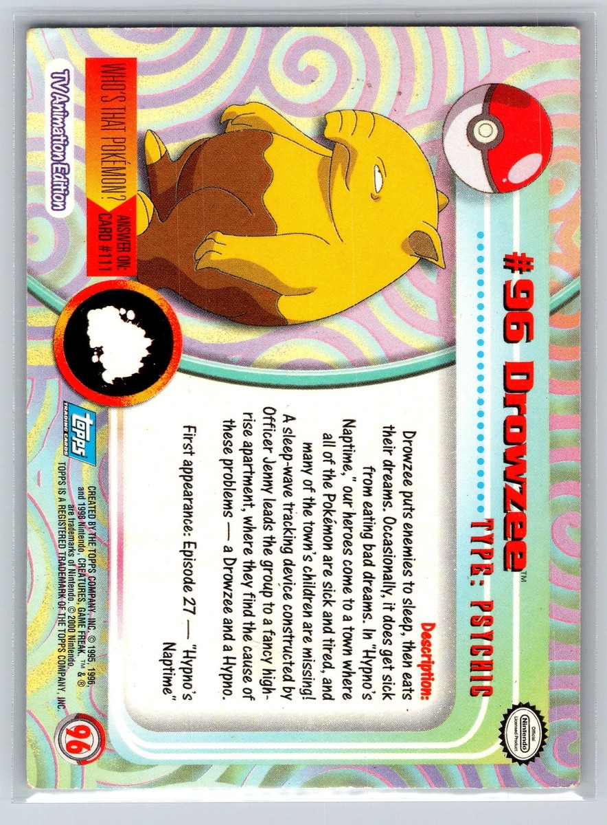 Drowzee #96 Pokemon Topps TV Animation Edition Blue Logo Lightly