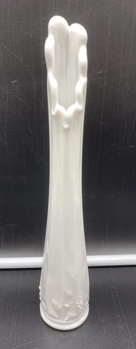 Vintage Westmoreland 11" Milk Glass Swung Vase Grapes and Leaves