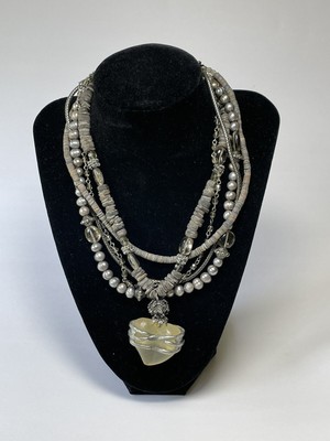 Bohemian Layered Bead Necklace with Wire Wrapped Stone Heart - Maya 15 