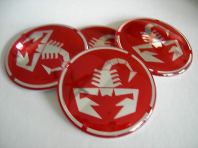 A R WHEEL CENTER CAP EMBLEMS SET 4 ALUMINUM STICKERS DECAL 2 3/16''  RED
