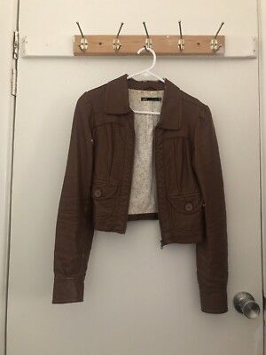 Brown Faux Leather Jacket Dotti Size Australia