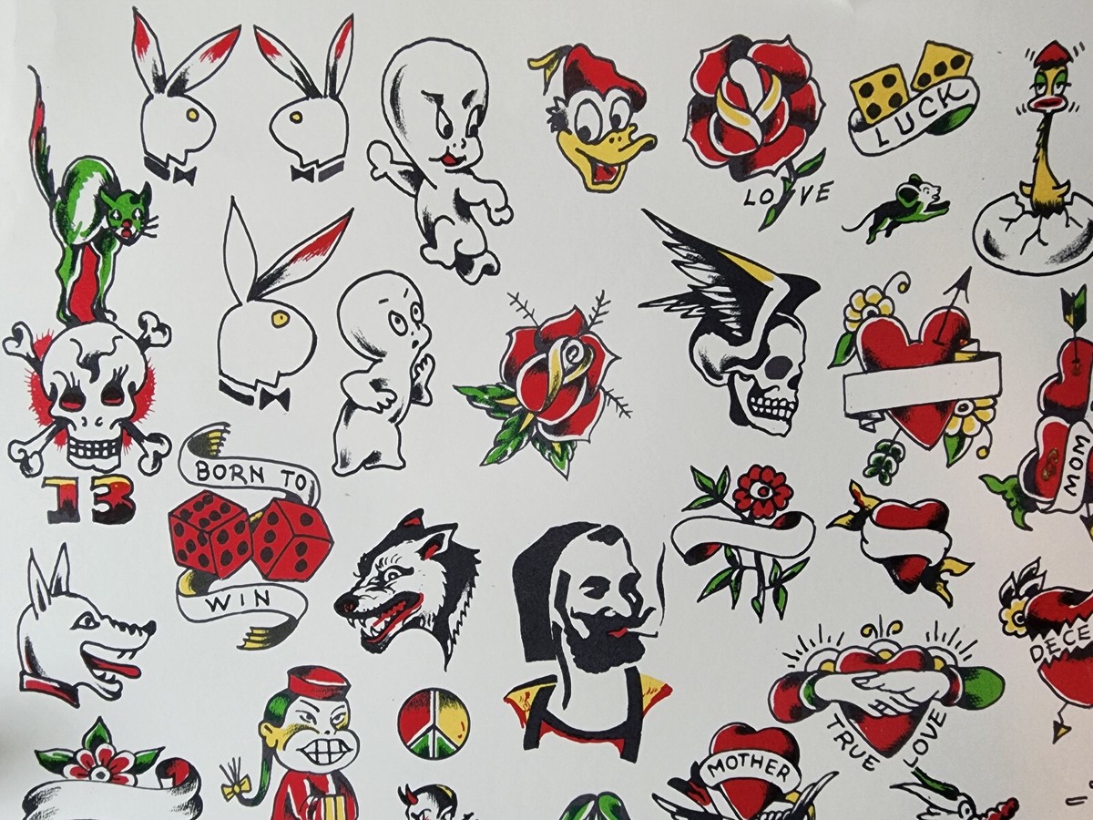 洋書 VINTAGE TATTOOS Milton Zeis Traditional Vintage Tattoo Flash Pork Chop Sheet 13X19