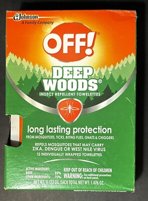12 Individually Wrapped OFF! Deep Woods Insect Repellent Towelettes Long Lasting