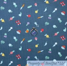 BonEful FABRIC FQ Cotton Quilt Gray Red Mushroom Vegetable Market Small Tiny USA