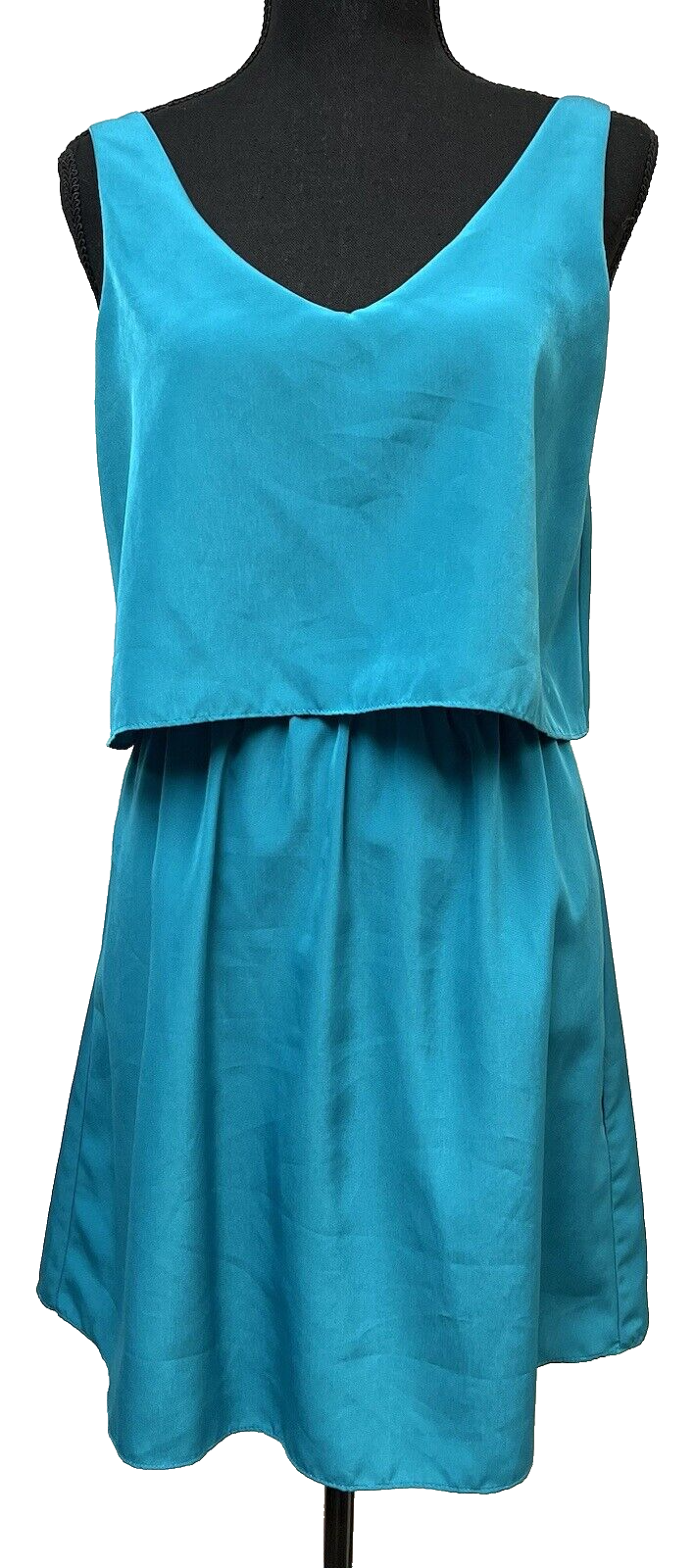 Bar III Womens Dress Small Sleeveless Teal Aqua Cutout Open Back Bow Layered USA