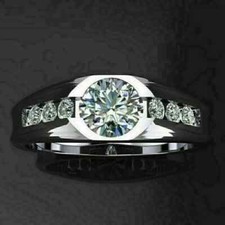 Men's 3 CT Round Cut Moissanite Engagement Ring 14K White Gold Plated Size-11.25